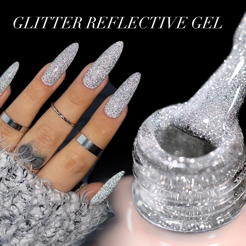 UR SUGAR 15ml Sliver Reflective Nail Gel Polish Shining Glitter Semi Permanent Soak Off UV Gel Sparkle Effect Nail Art Manicure 5