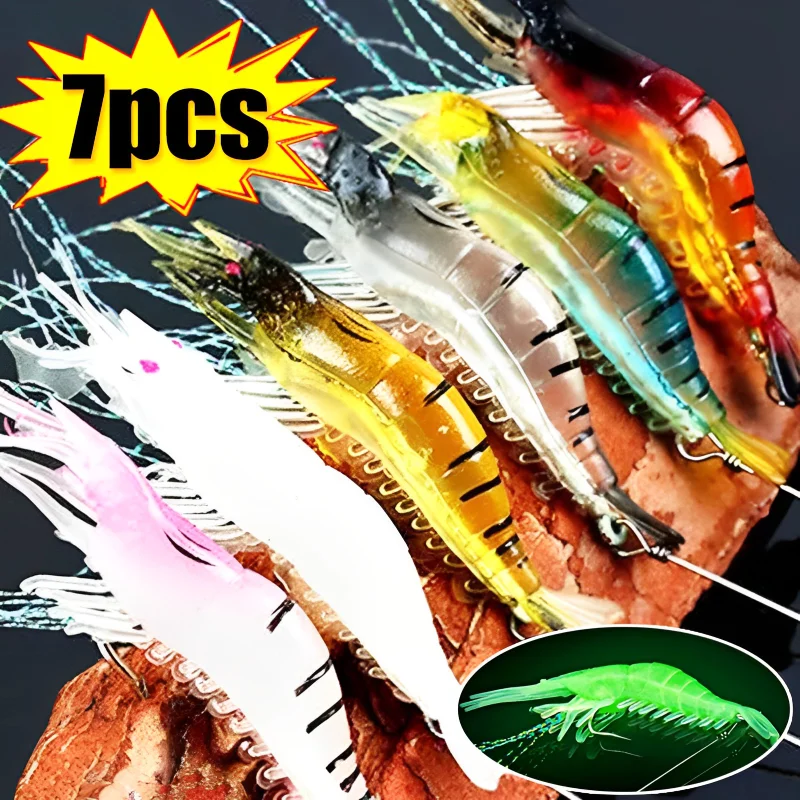 7-Piece Glow-in-the-Dark Shrimp Fishing Lure Set - Artificial Silicone Soft Baits With Hooks For Freshwater & Saltwater - View #4