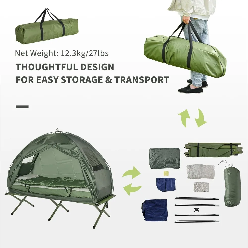Elevated Tent with Sleeping Bag, Folding Camping Cots for Adults, Thick Air Mattress Pad, Portable Single Cot Camping Bed 3