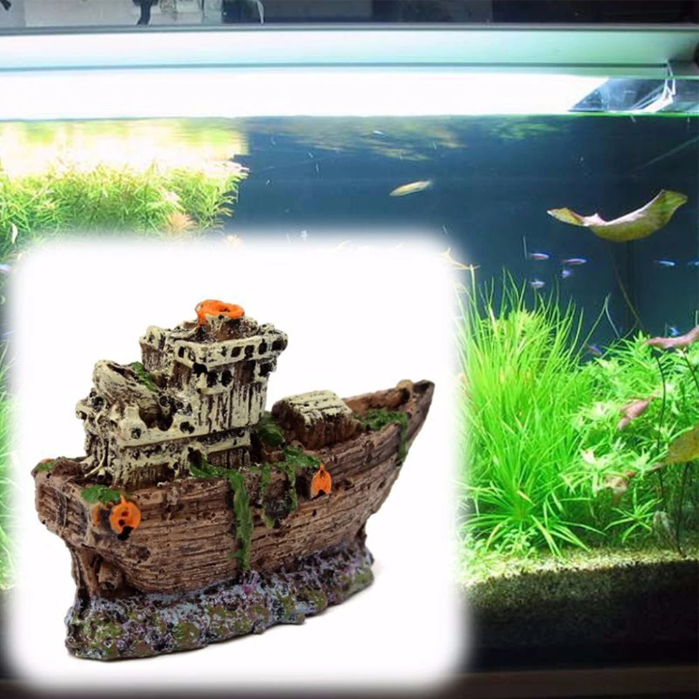 Resin Mini Pirate Sunk Ship Ornament  Boat Aquarium Fish Tank Waterscape Cave Decoration
