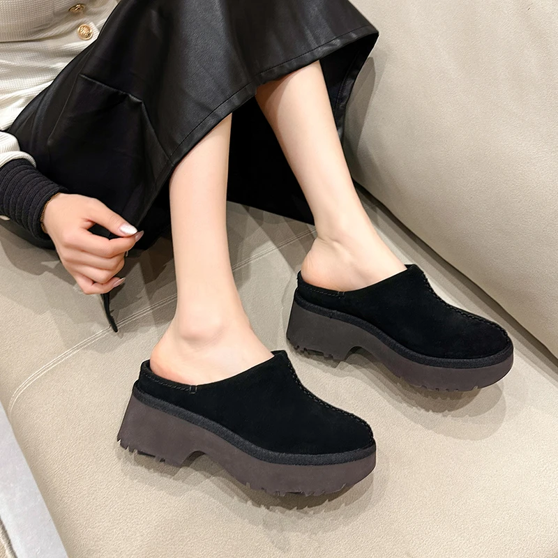 

New Heelless Half Drag Thick Sole Slip-on Lazy Man Single Shoes Europe and The United States Bun Toaster Shoes Womenshoes