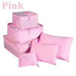 6-Piece Waterproof Travel Storage Bag Set - Large Capacity Luggage Organizers (Pink)