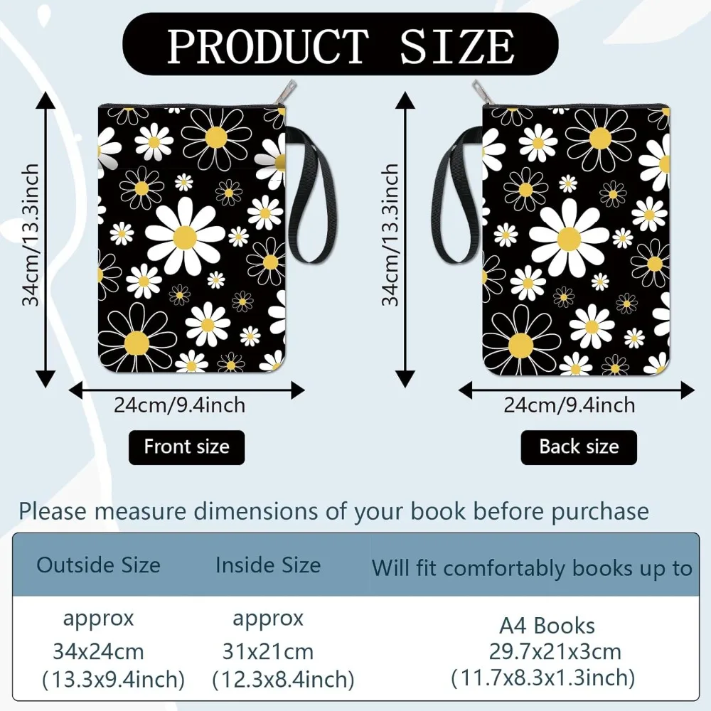 Book Protector Flower Book Covers Daisy Black Vintage Sleeve for Paperbacks