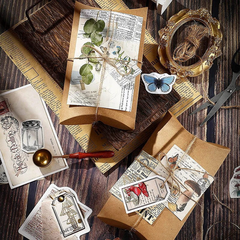 30Pcs/Set Vintage Scrapbooking Stickers DIY Journaling Scrapbook Adhesive Washi Paper Stamp Stickers Antique Retro Natural