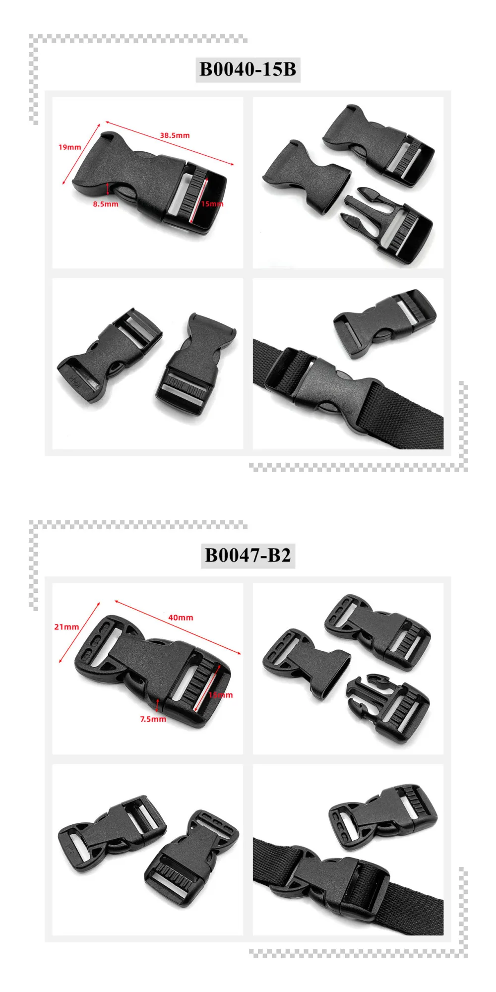 Gurtband 5/8 Zoll (15 mm) Kunststoff-Seitenschnellverschluss Schnalle DIY Haustierhalsband Outdoor Rucksack Gepäckgurt Zubehör – Detail 8