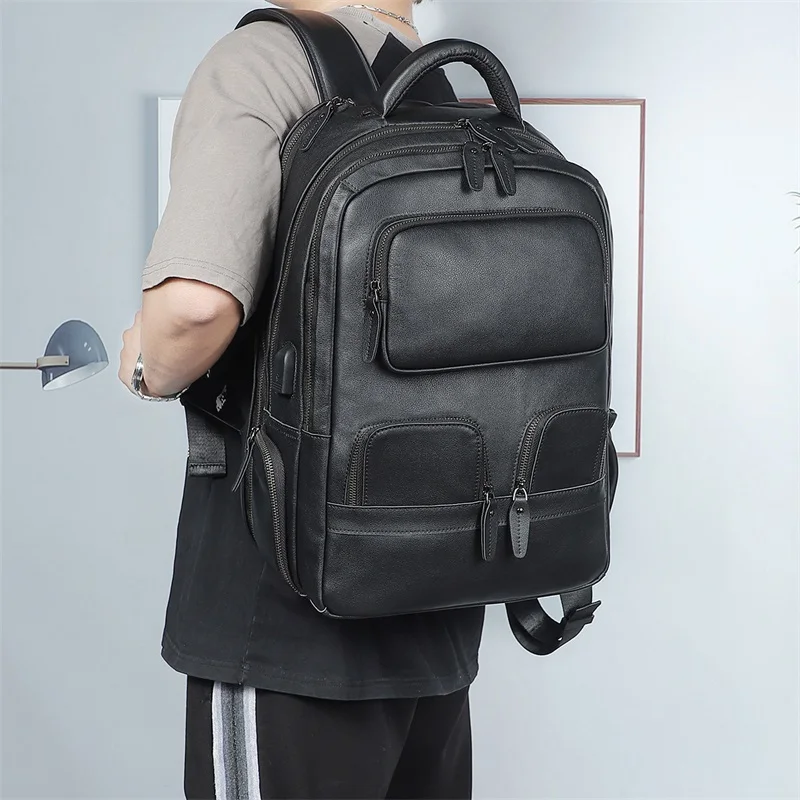 

Винтажный рюкзак A4 из натуральной кожи черного и коричневого цвета с верхней отделкой для ноутбука 15,6 дюйма, женский и мужской дорожный рюкзак, высококачественный Большой Вместительный M2766