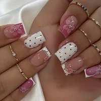 Faux ongles carrés moyens avec colle, 24 pièces, fleurs roses Blush, couverture complète, acrylique français, à pression, pour filles 2