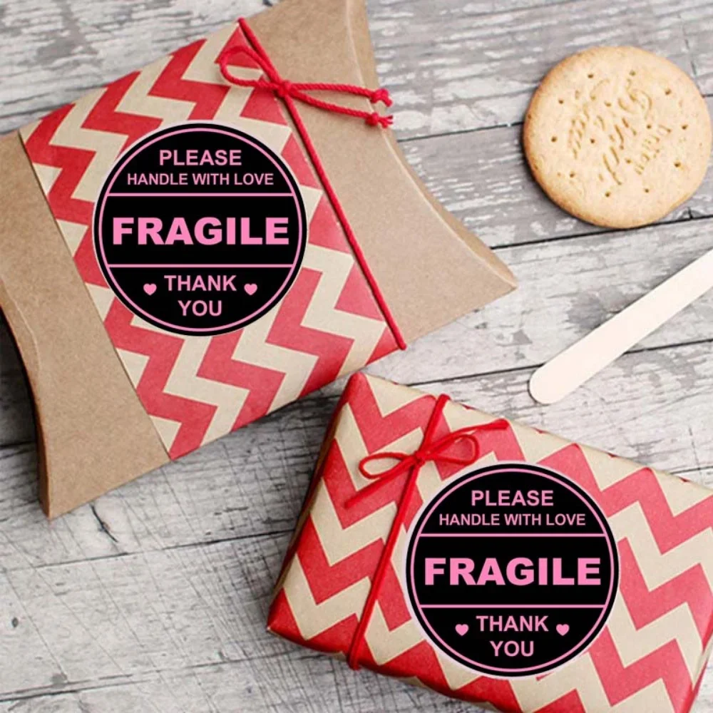 60 PCS Pink Round Do Not Crush Bend or Fold Handle with Love Labels Stickers 2 inch Fragile Stickers for Shipping and Moving