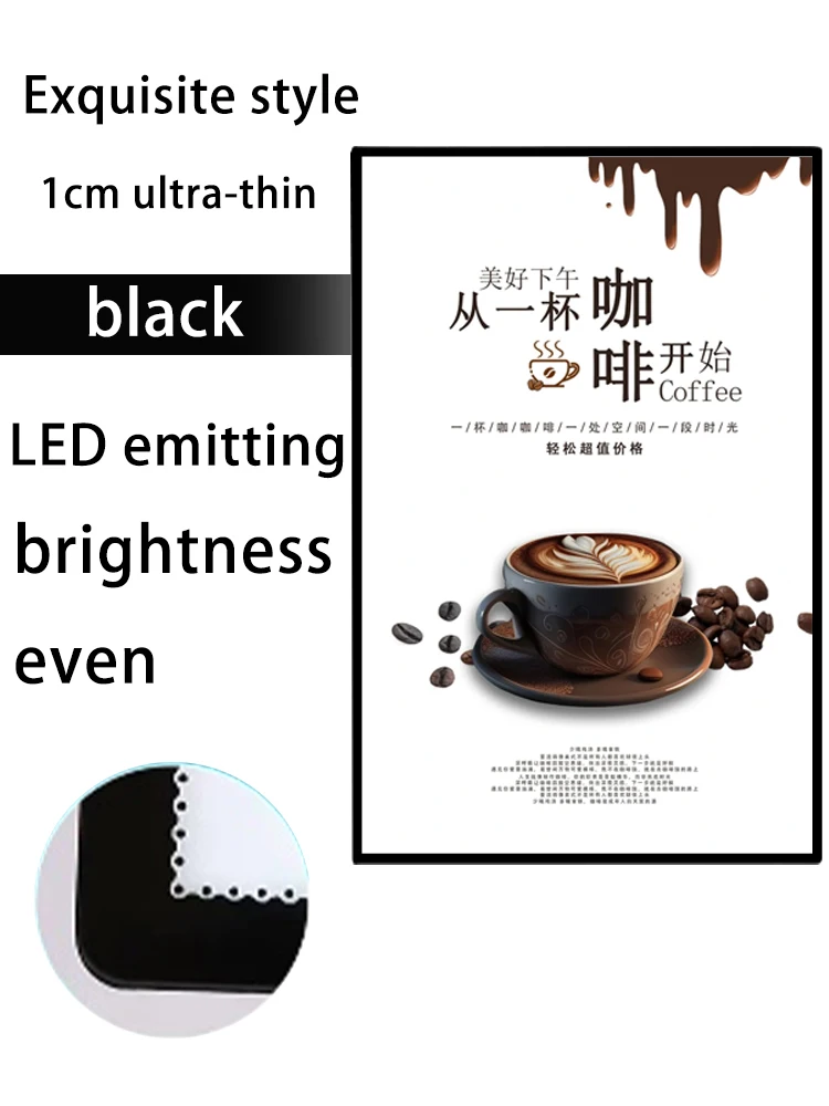 초박형 매장 광고용 LED A3A4, 밝은 메뉴 디스플레이 라이트박스, 주문판, 가격표 디자인 및 제작.