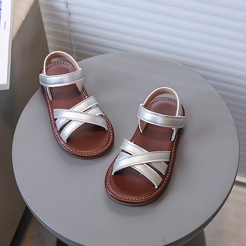 Girls Sandals Soild Color Versatile Kids Princess Shoes Open Toes Hook&loop 2025 Summer New Girls Beach Shoes Non-slip Soft Sole - 4