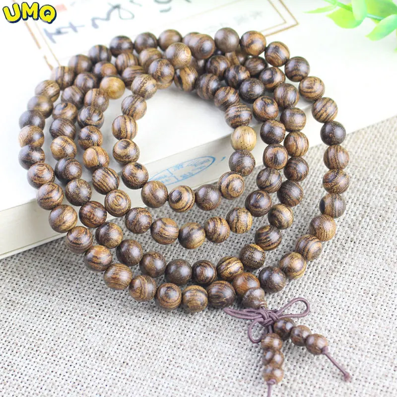 

Natural Solid Tiger Skin Sandalwood Bracelet 108 Buddhist Beads Stationery Men's Hand Ornaments Live Tiger Skin Texture Amulet