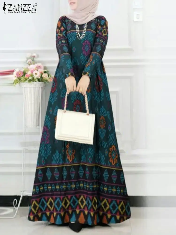 

Платье ZANZEA женское с длинным рукавом, винтажное Макси-платье мусульманской Абайи, праздничный сарафан в богемном стиле с цветочным принтом, весна 2024