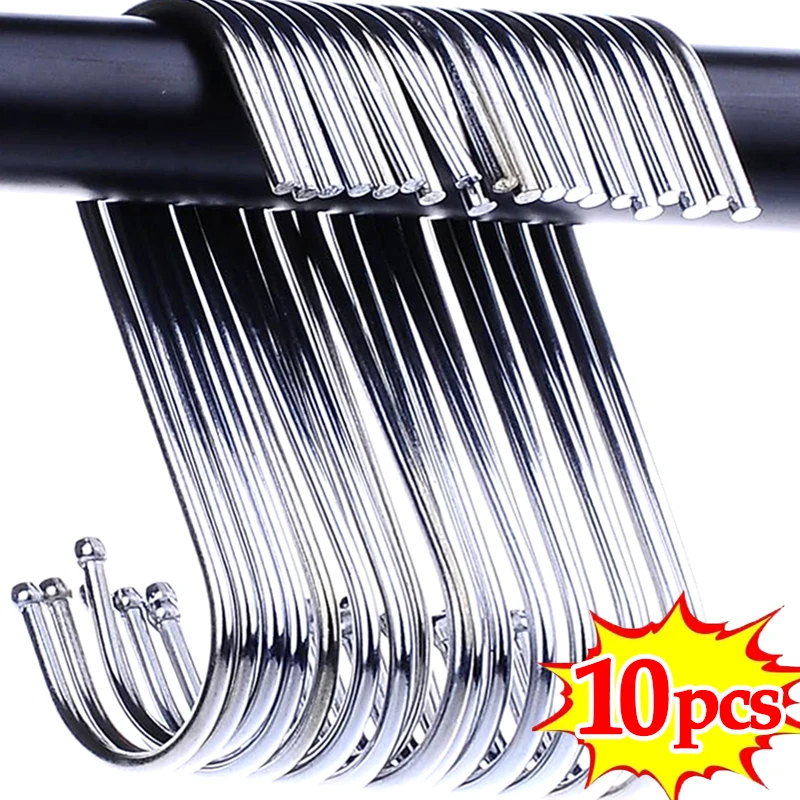 

10PCS S Shaped Hooks Stainless Steel Clothes Bags Towels Plants Hanging Rack Metal Hangers Hanging Hooks for Kitchen Bedroom