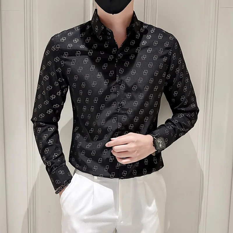 

Men's Long Sleeved Social Shirt Fashion Printed Slim Fit Business Casual Camisas De Hombre Trend Street Simple Men Dress Shirts