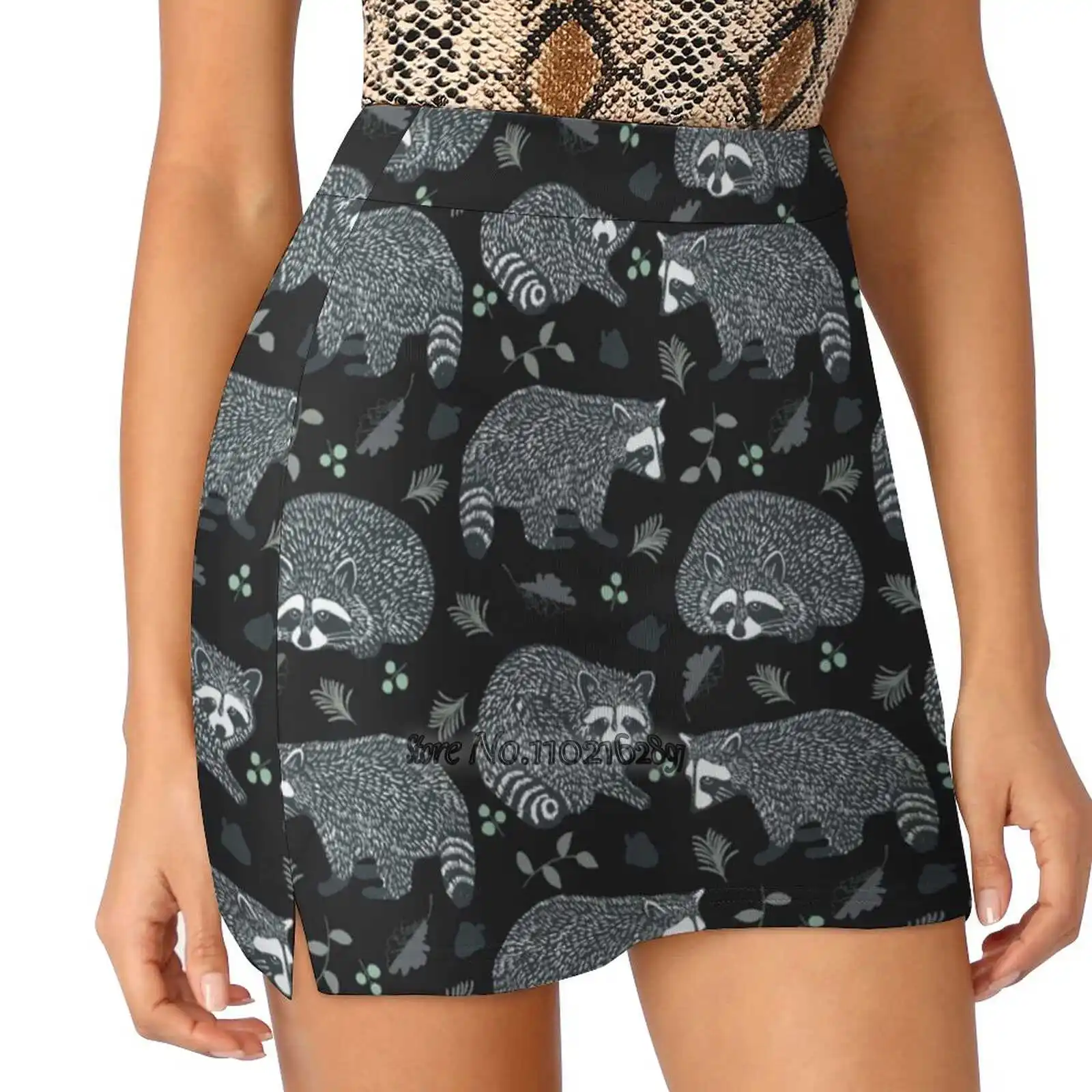 

Raccoons! Women'S Summer Fake Two Piece Skirts Casual Sports Beach Skirt Girl Skorts Raccoon Repeat Pattern Repeat Pattern