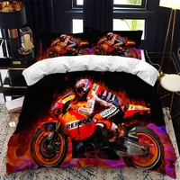 Luxury Bedding Set Motorcycle Fire Print Duvet Cover Set with Pillowcase Motocross Bedspread Boy’s Bed Set