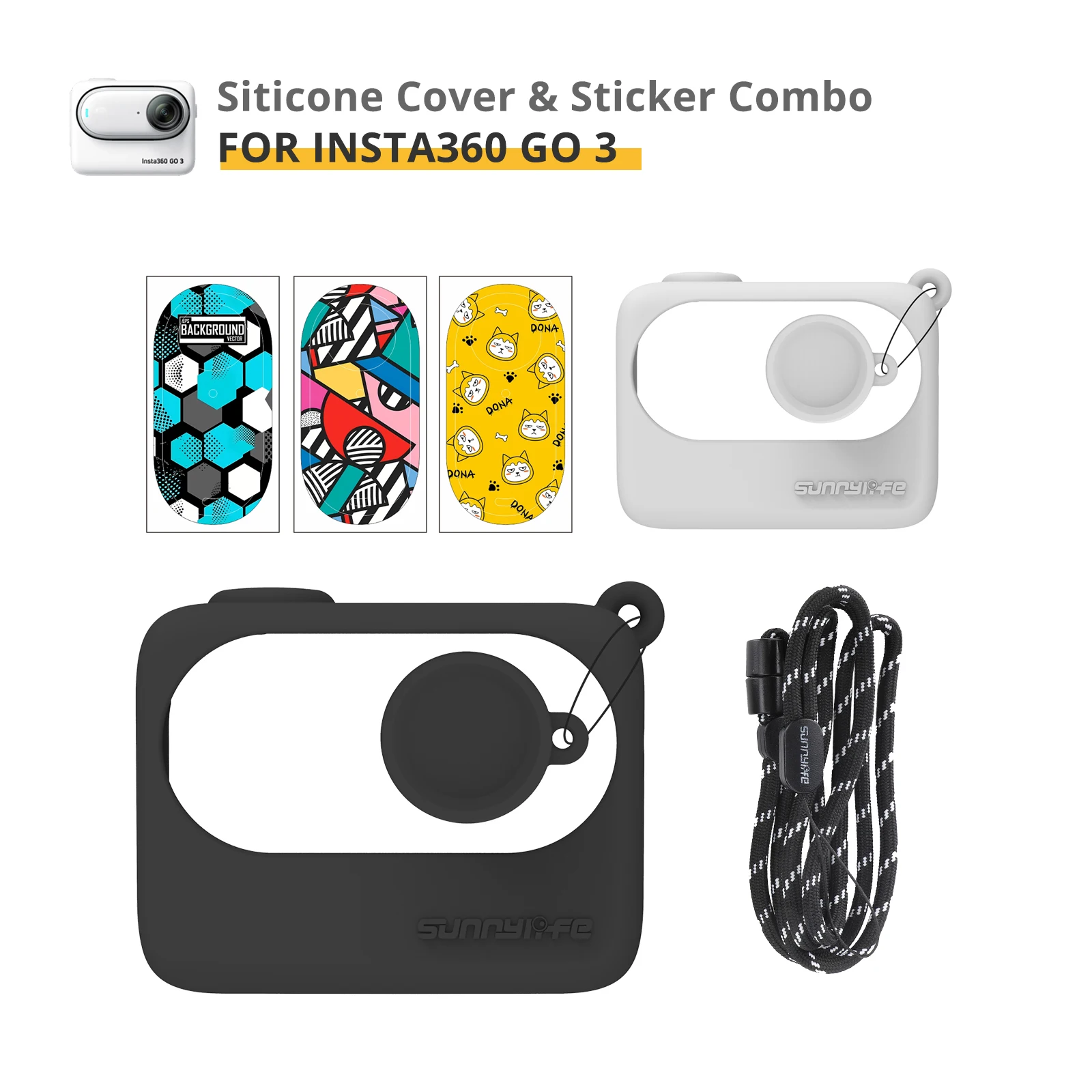 Cover In Silicone Con Cordino Per Insta360 Go 3 Copriobiettivo Adesivi Colorati Combo Set Action Videocamere Kit Di Accessori Go3