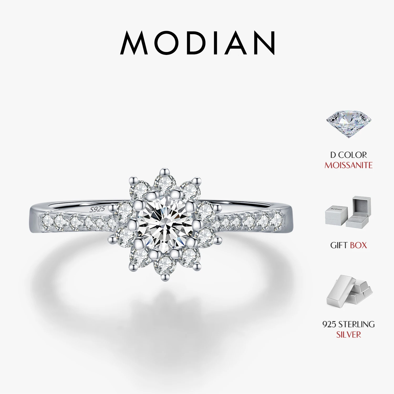 MODIAN D Farbe Moissanit Luxus Halo Ringe 925 Sterling Silber Funkelnden Hochzeit Verlobung Ringe Für Frauen Edlen Schmuck