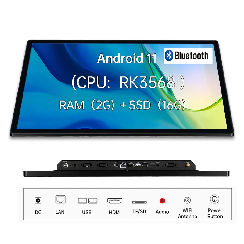 Zuczug 벽걸이 HDMI VGA 모니터 산업용 컴퓨터 PCAP 터치 스크린 모니터, USB 올인원, 안드로이드 PC, 18.5 인치 베사