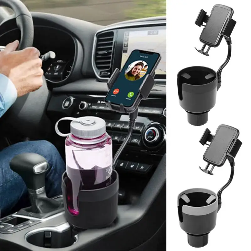 

2 In 1 Car Cup Holder Phone Holder Mount ABS Auto Adjustable Base Drink Phone Holder Reliable Beverage Holder For Cars Accessory