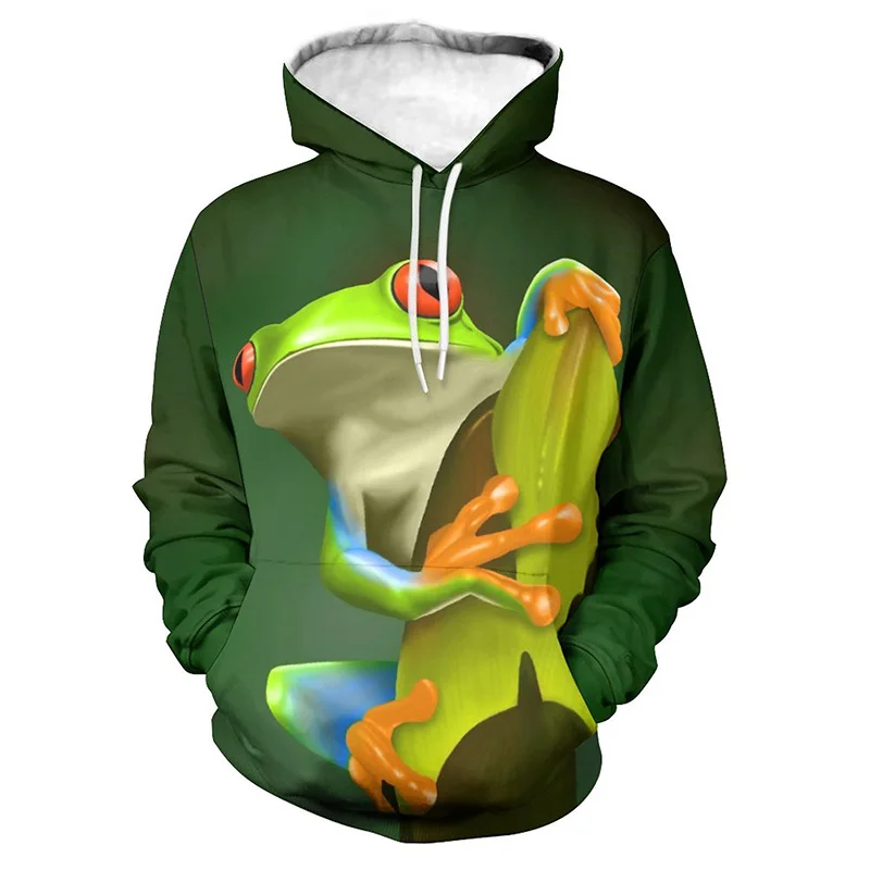 thumbnail image 1 of Sudadera con capucha con estampado completo y divertido de rana arbórea para hombre, sudadera informal de primavera y otoño, ropa de calle holgada de talla grande, 1 of 4