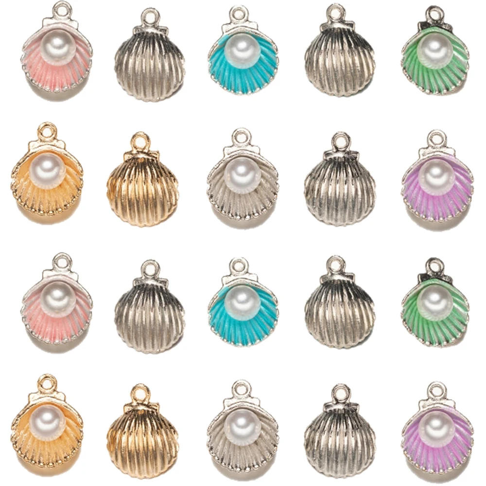 10 Stück Emaille Muschel Anhänger Charms mit Acryl weiße Perlen Halskette Armband Schmuckherstellung Zubehör Bastelzubehör