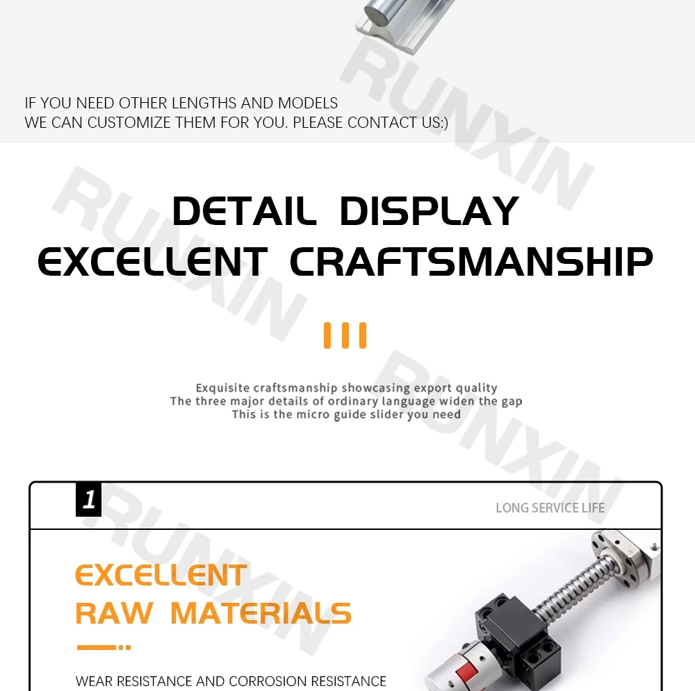 Description Picture 3 of itemRXTNC ball screw kit 2pcs SBR25 Linear Guides with 4pcs SBR25UU slider blocks+1 Kit SFU2510 300-1400mm for CNC Router Engraving