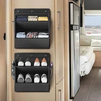 Organizzatore di scarpe per camper per camper, porta con supporto adesivo e tasche profonde, spazio stretto da appendere per armadio guardaroba 1