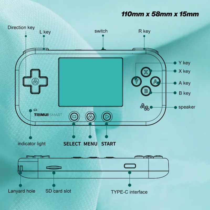 Trimui-Ʈ ڵ  ÷̾ 2.4 ġ IPS LCD  Ʈ   ܼ,  ҽ ޴ ̴ ܼ,  