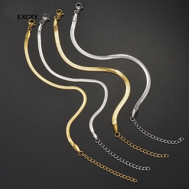 Bracelet minimaliste à chevrons couleur or, chaîne serpent plate, empilable délicat pour femmes, bijoux faits à la main, cadeaux, vente en gros