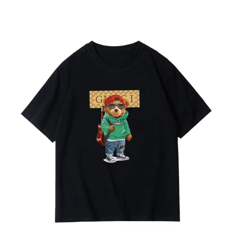 Fashion Luxury Brand Collaboration T-shirt with Teddy Bear Print Pattern Pure Cotton Leisure Vacation Harajuku cotton short sleeved shirt
