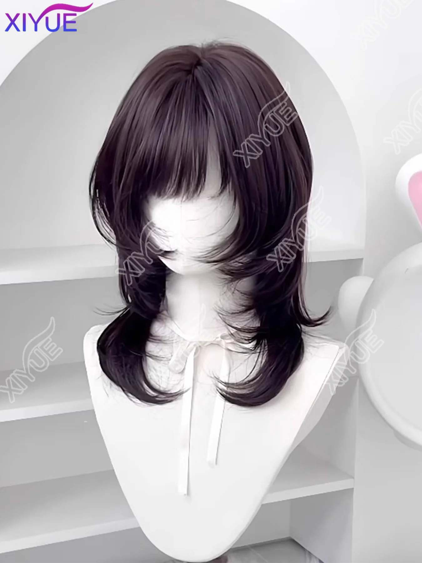 XIYUE Women's Sweet Lolita Synthetic Wig with Straight Bangs Japanese High-Layer Jellyfish Style Full Cap Hair for Cosplay