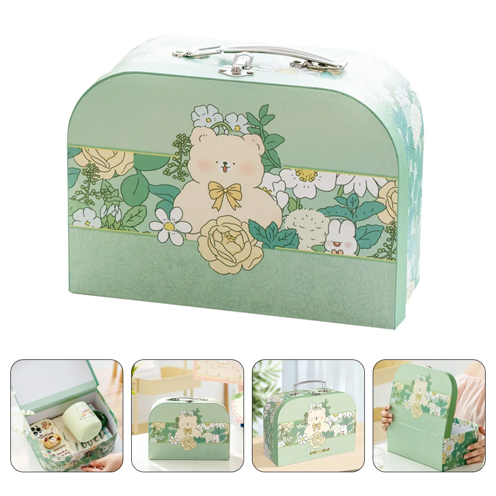 

Suitcase Candy Box Bear Pattern Gift Box Paper Jewelry Case Trinket Keepsakes Box Pencil Storage Container Ring