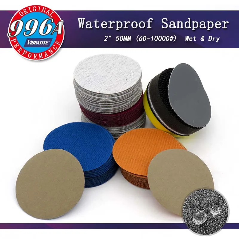 

100pcs 2 Inch 50mm Waterproof Sandpaper Sanding Discs Hook Loop Silicon Carbide Wet/Dry 60 to 10000 Grit Abrasives Disc