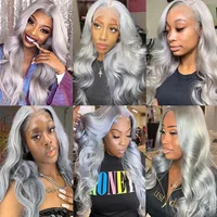 Perruque Lace Frontale Gris Argenté Ondulée 13x4 HD, Perruques en Cheveux Humains Remy Brésiliens Transparents Colorées pour Femmes 5