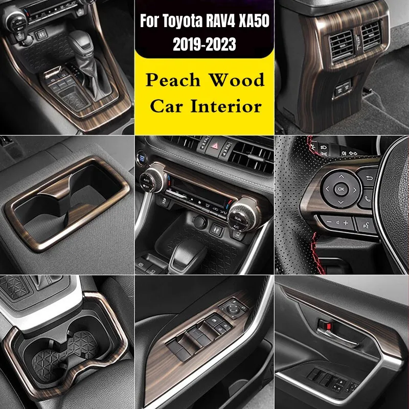 Car Interior Peach Wood Decoration Instrument Console Gear Water Cup Cover Accessori Per Prese D'Aria Per Toyota Rav4 Xa50 2019-2023