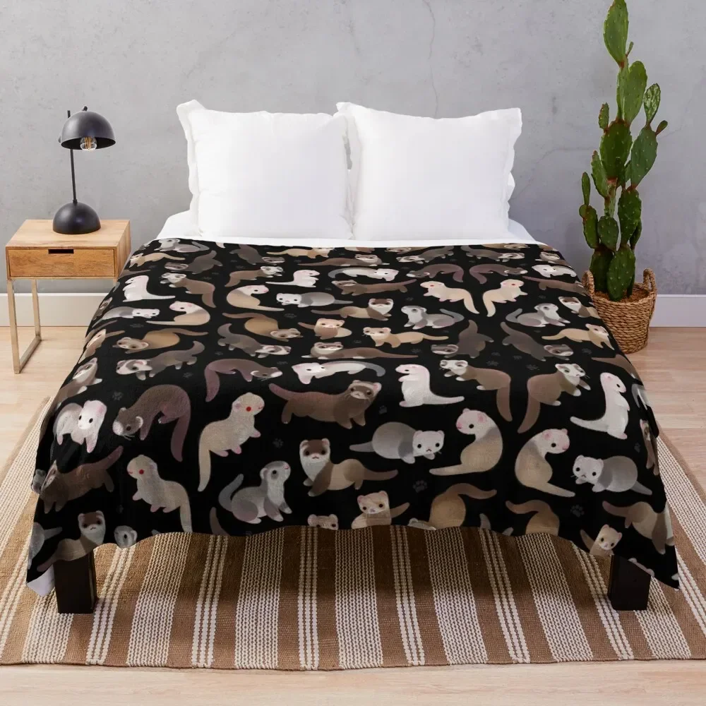 

Ferret - dark Throw Blanket Sofa Quilt Loose Vintage wednesday Blankets