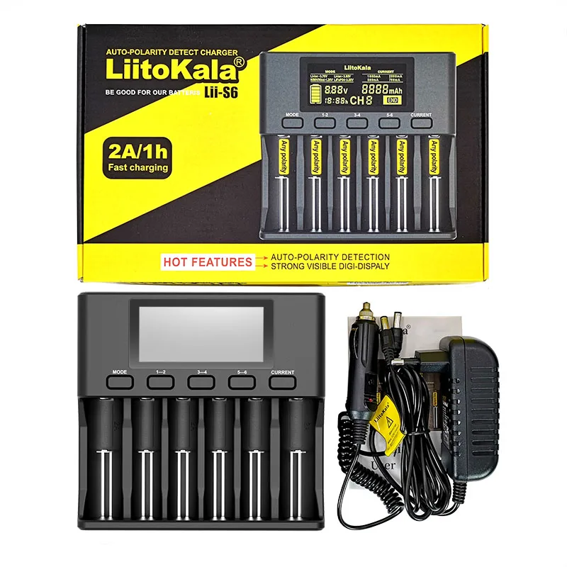 LiitoKala Lii-PD2 Lii-PD4 Lii-S6 caricabatteria Lii500 per batterie NiMH al litio 18650 26650 21700 18350 AA AAA 3.7V/3.2V/1.2V