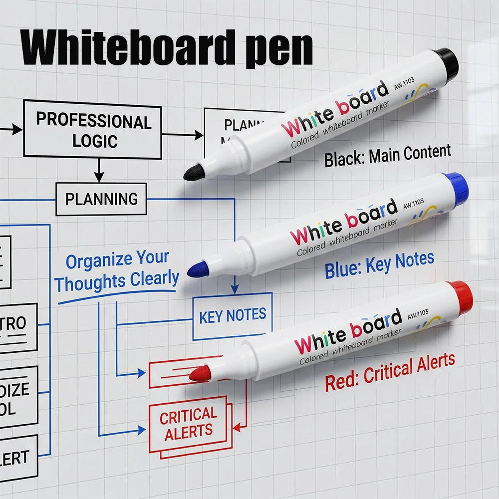 Vibrant Whiteboard Marker Set - 12 Erasable Non-Toxic Colors for Teaching, Meetings, and Creative Projects