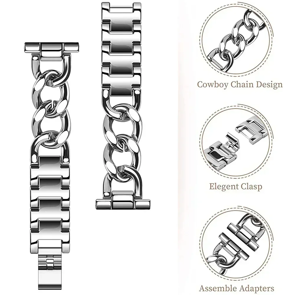 20mm 22mm Metal Chain Bracelet For Samsung Galaxy Watch 7 6 5 4 3 40 44mm Classic 42/46mm 43/47mm For Huawei GT3 GT4 Amazfit GTS