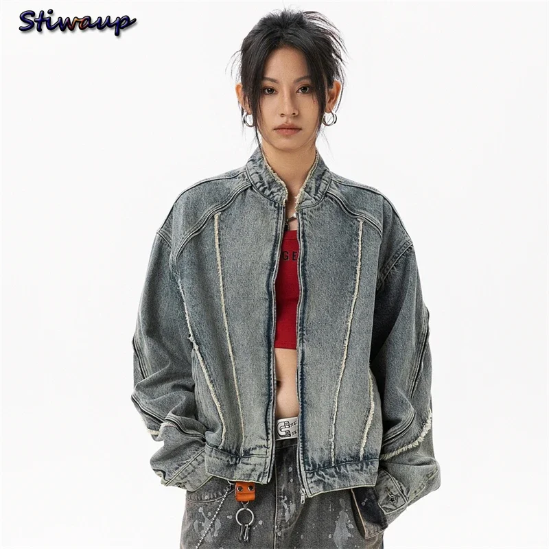 Women's Denim Jacket Blue Cropped Cowgirl Clothes Lady Jeans Jackets Woman 2024 New in Outerwears Women's Clothing 2024 Sales