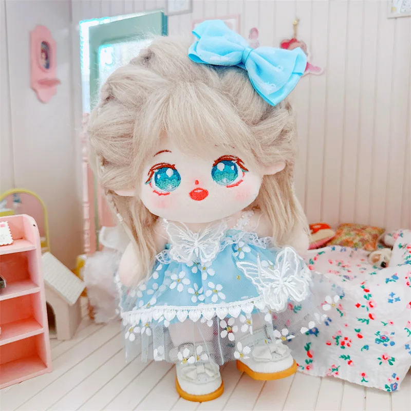 20cm  Cartoon Cute Stuffed Cotton Fat Body Idol Dolls Toys Kawaii 2Pcs Blue Dress Bow Suit Princess Shoes DIY Clothes Accessory mig welding gun accessory 0 035 kit for lincoln magnum 100l or tweco mini 1 mig gun 20pcs contact tips 11 35 0 035 2pcs ga