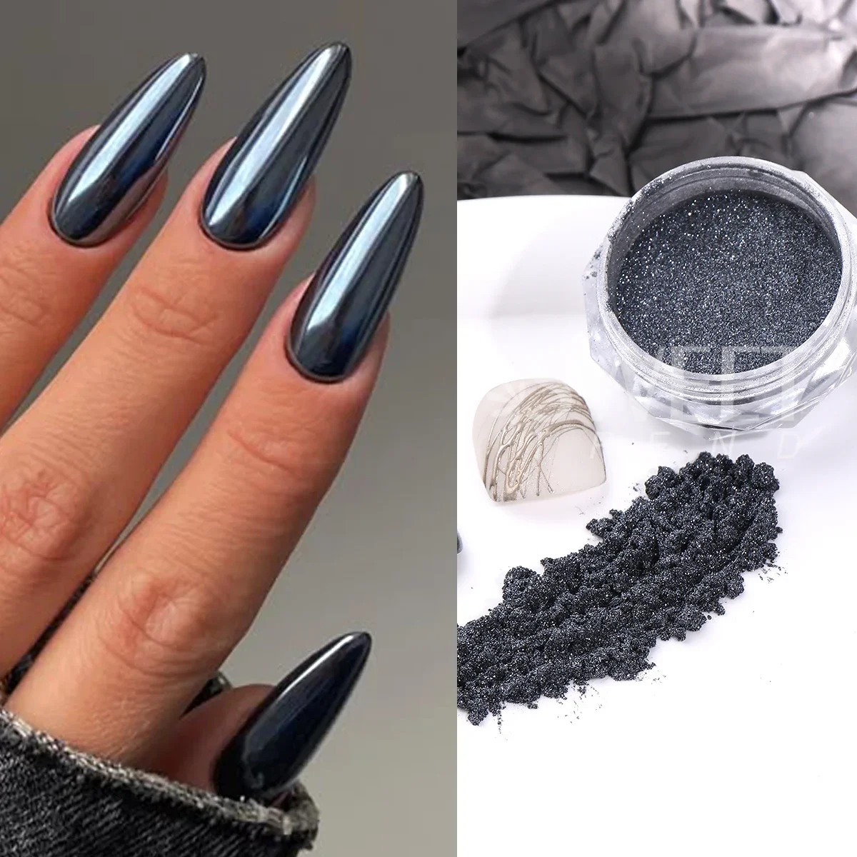 4pcs Y2K Metallic Chrome Nail Glitter Powder Punk Silver Black Metal Mirror Pigment Rubbing Dust DIY Charm Manicure Decoration