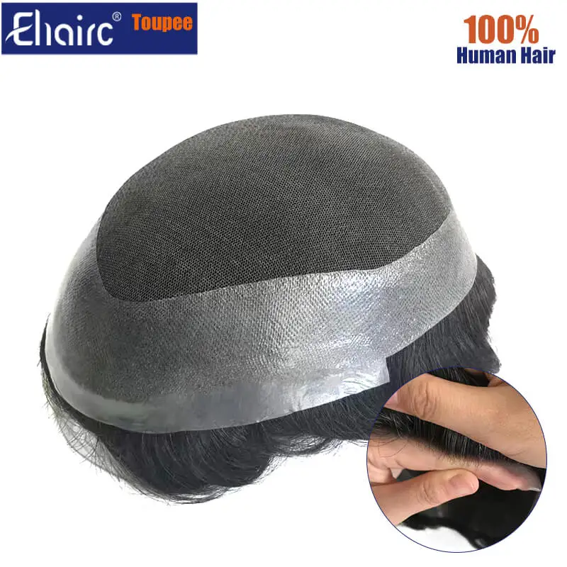 

Premier Australia -Men's capillary prothesis Swiss Lace with Clear knotted Skin around Toupee Wig Men,100% Human Hair System