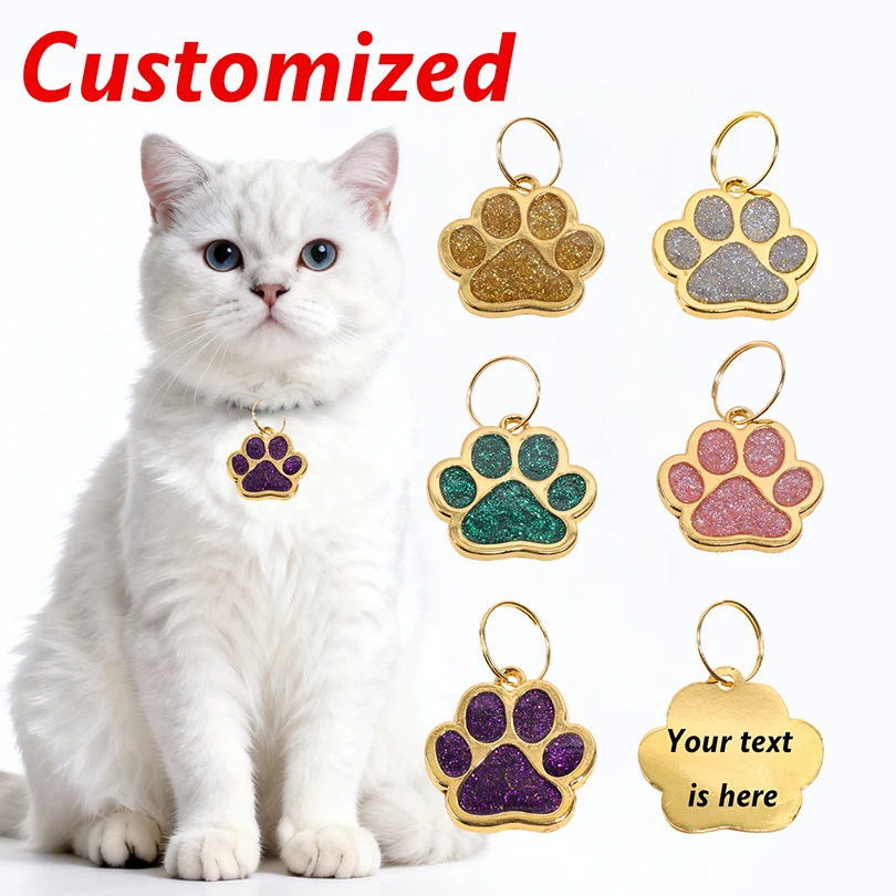 Glitter Claw Custom Text Dog Tag Personalized Name Pets Tag Laser Engraving Number Golden Collar Pendant Customized Cat ID Tag