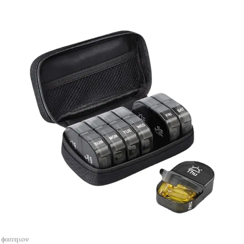 

Органайзер для таблеток на неделю, портативный дорожный контейнер для таблеток на 2 раза в день, большие отделения для хранения витаминов, лекарств и еды за 7 дней