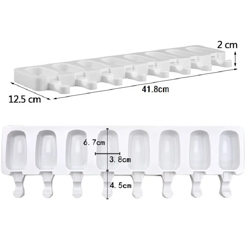 Description Picture 2 of item4/8 Hole Food Grade Silicone Ice Cream Mold Ice Pop Cube Popsicle Mold With Sticks Dessert DIY Magnum Cake Mold Ice Cream Maker