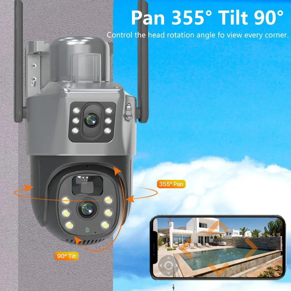 Waterproof 8MP HD Wireless Dual Lens PTZ WIFI Home Security