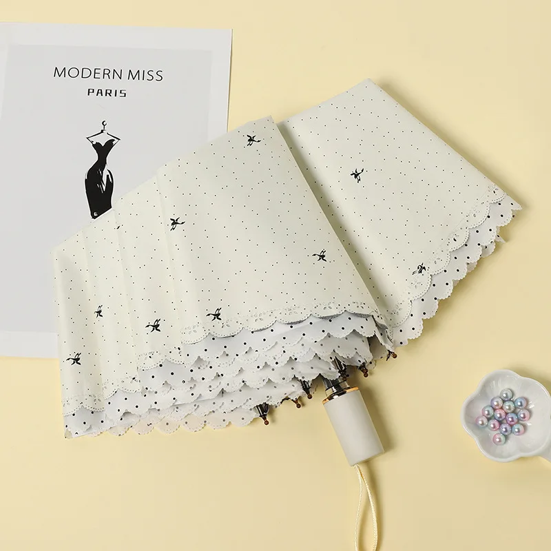 Elegant Mini Folding Lace Umbrella with Double-layer Black Glue Sun Umbrella for Sun Protection and UV Protection