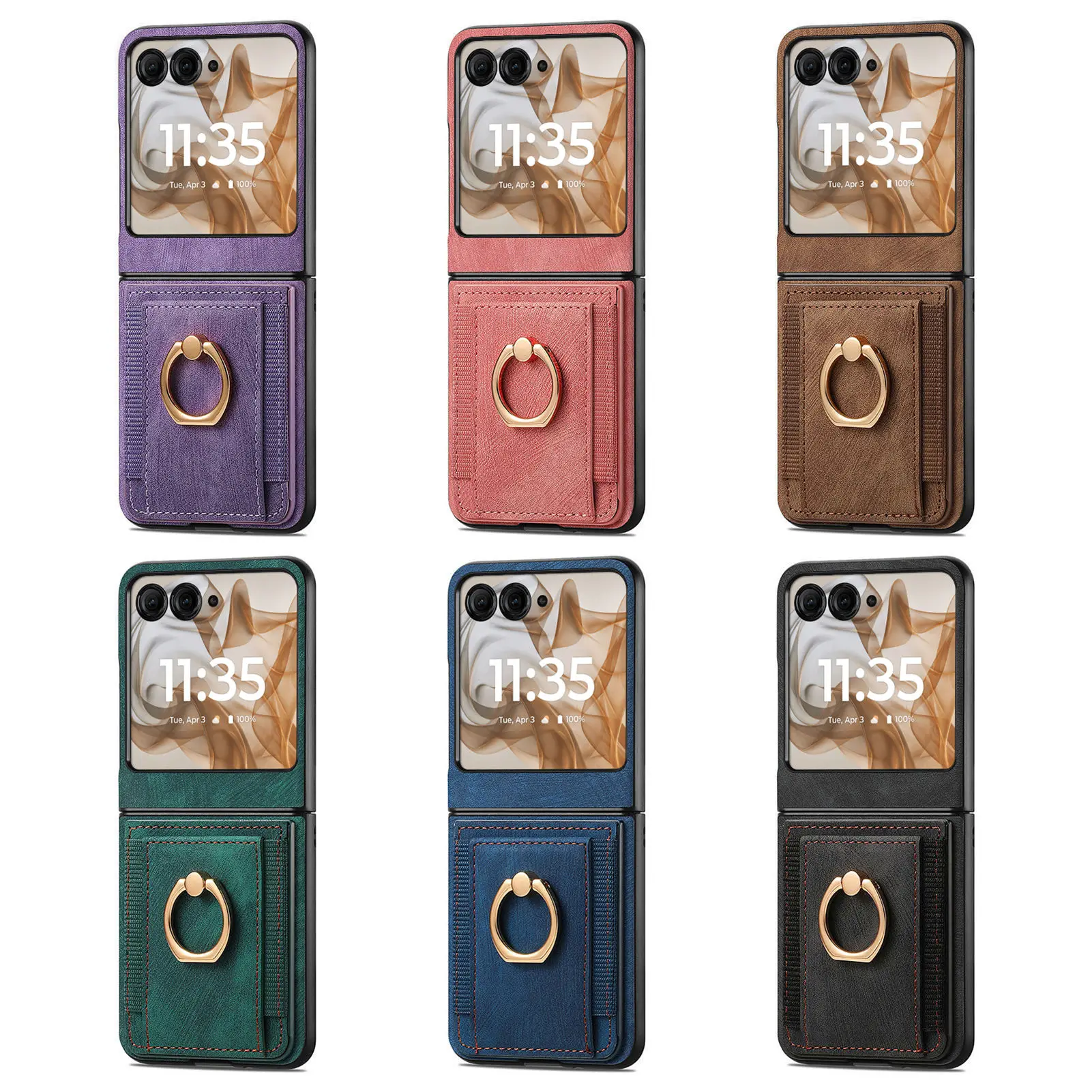 Vintage Magnetic Leather Case with Ring Holder and Card Slot - Fashionable Stand Cover with Skin-Soft Finish
